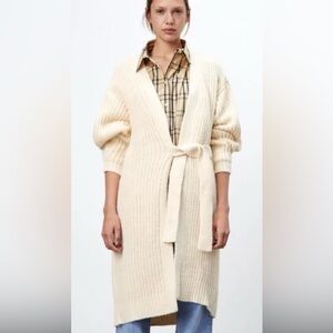 NEW Zara Wrap Front Cream‎ Ivory Cardigan Duster Sz Small Chunky Knit Trendy Lux